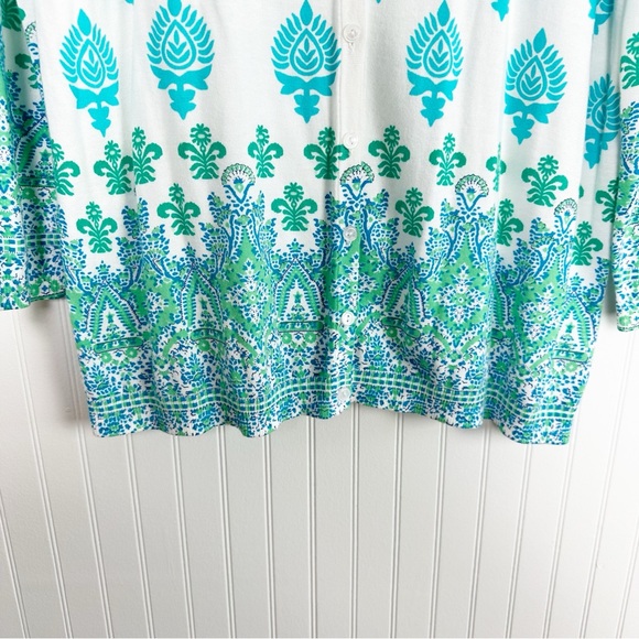 1X TALBOTS PAISLEY 3/4 SLEEVE CARDIGAN WHITE/TEAL - Picture 6 of 9
